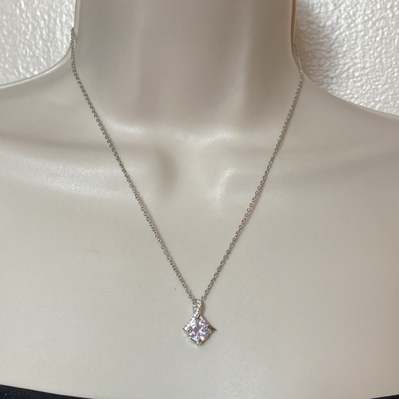 Dainty CZ Crystal Pendant Silver Tone Statement Necklace Chic - Picture 2 of 7